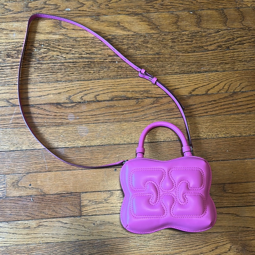 Ganni Hot Pink Quilted Top-Handle Crossbody Bag